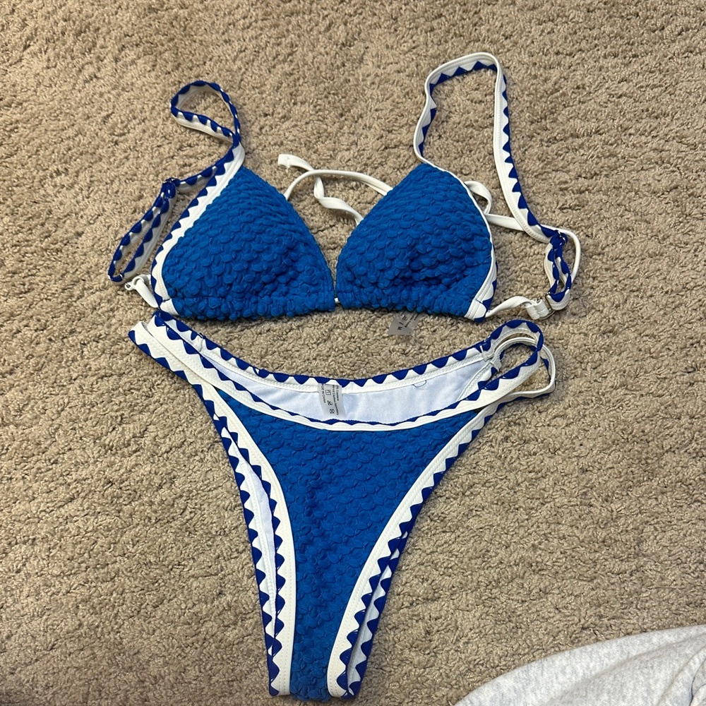 Vibrant Blue and White Textured Bikini